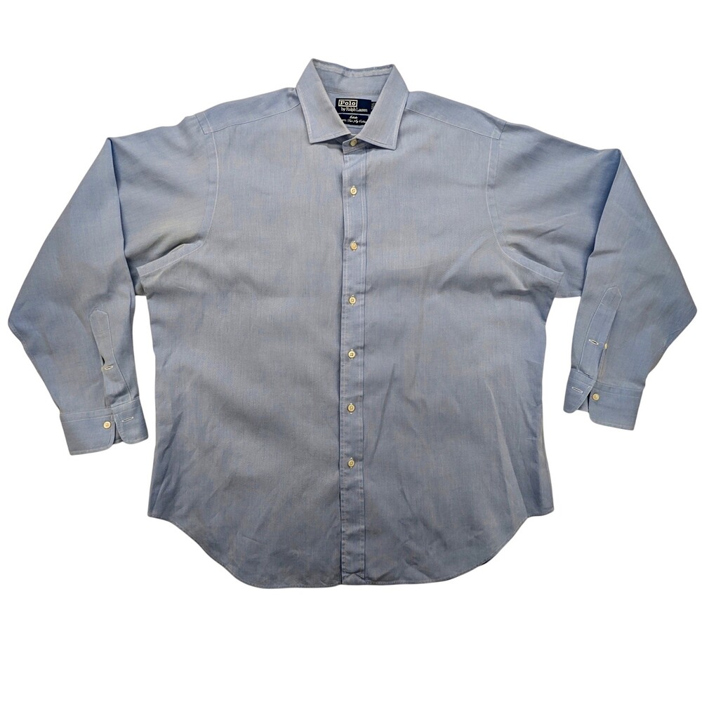 Polo Ralph Lauren Shirt Mens 17-35 Estate Dress Blue Button Down Two-Ply Cotton